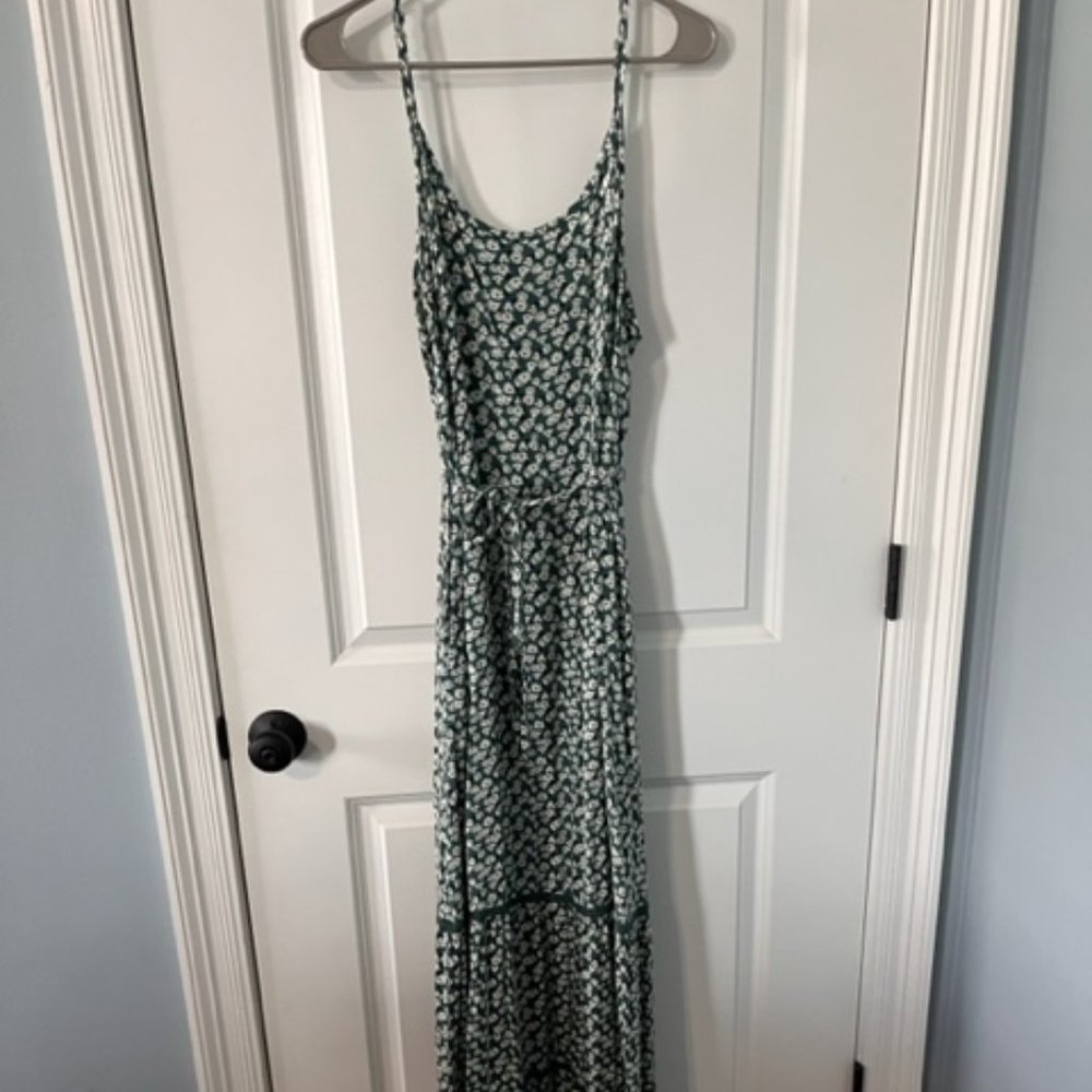 Blue Green maxi dress with yellow and white watercolor flowers maxi dress